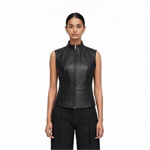 NYGARD C. -  Genuine Leather Front Vest with Silk-Blend Back Panel